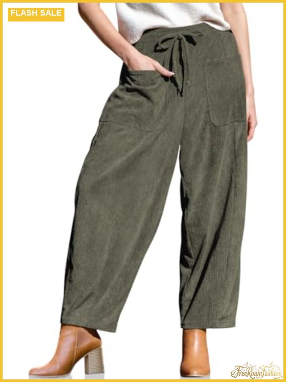 Women's Corduroy Wide Leg Pants High Waist Drawstring Palazzo